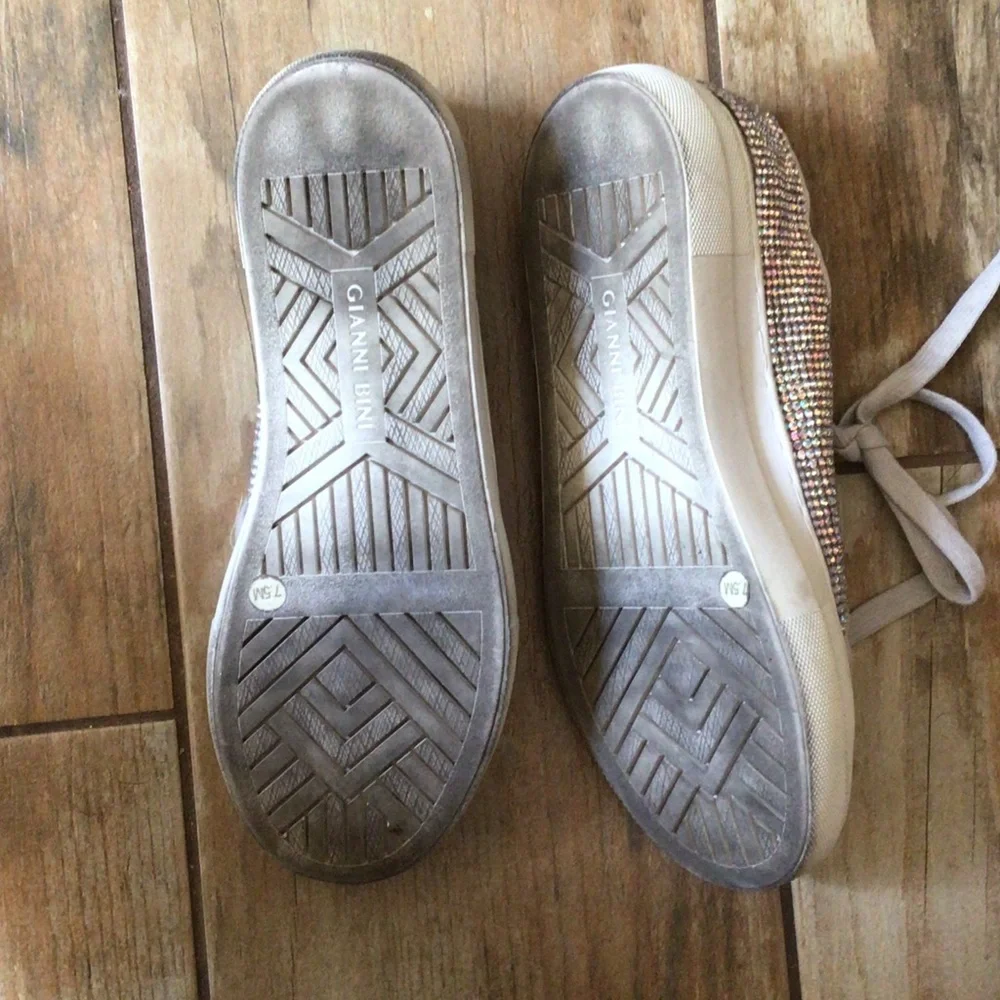 Gianni Bini beige suede and rhinestone Women's Lace-Up Sneakers